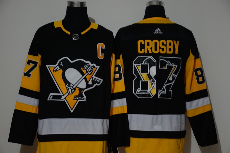 Men Pittsburgh Penguins #87 Crosby black Adidas Stitched NHL print Jersey